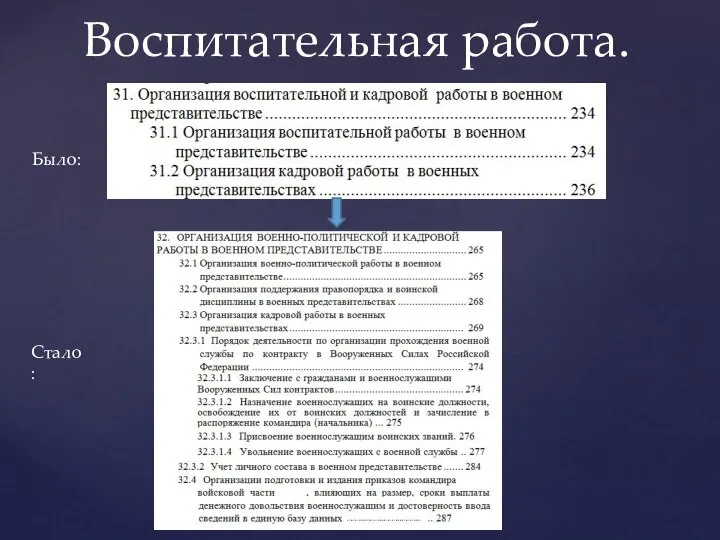 Воспитательная работа. Было: Стало: