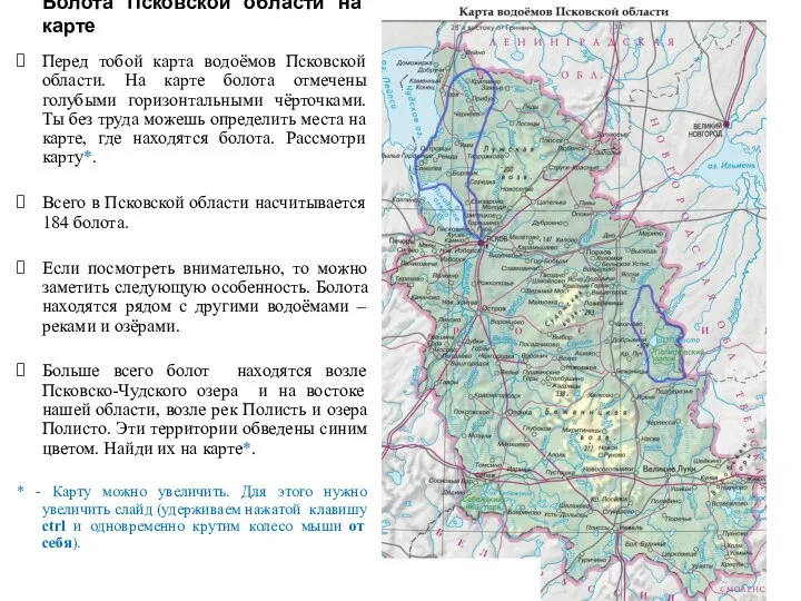 Болота Псковской области на карте Перед тобой карта водоёмов Псковской области.