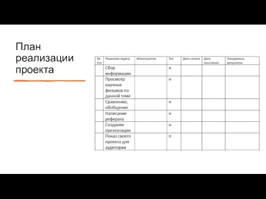 План реализации проекта