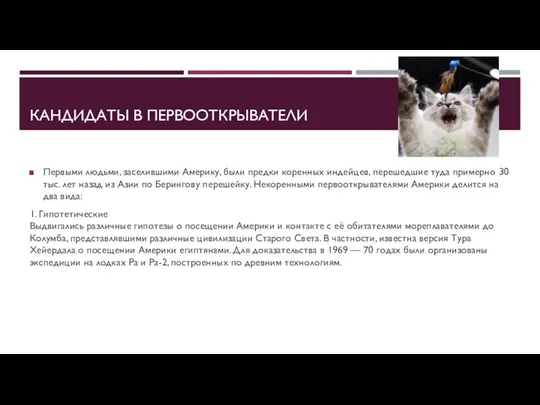 КАНДИДАТЫ В ПЕРВООТКРЫВАТЕЛИ Первыми людьми, заселившими Америку, были предки коренных индейцев,