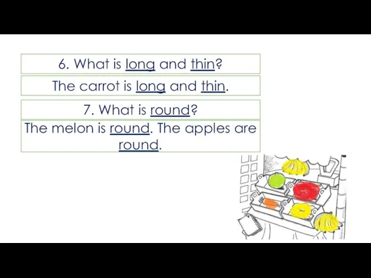 6. What is long and thin? The carrot is long and