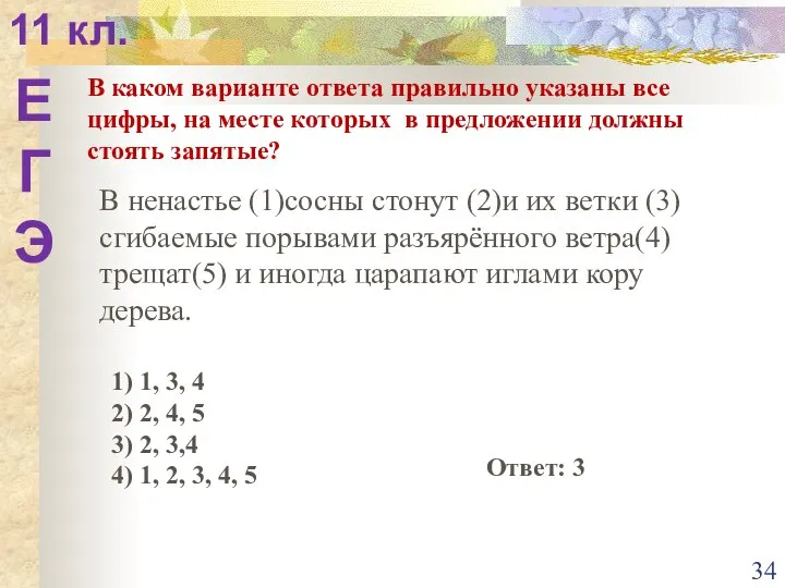 Е Г Э 11 кл. В каком варианте ответа правильно указаны