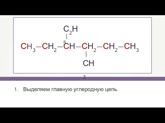 СH3—СН2—СН—СН2—СН2—СН3 Выделяем главную углеродную цепь.