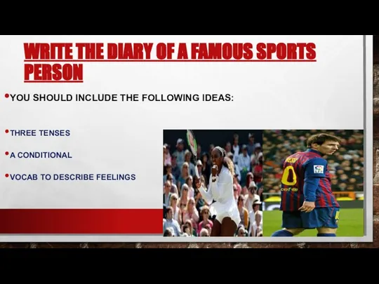 WRITE THE DIARY OF A FAMOUS SPORTS PERSON YOU SHOULD INCLUDE