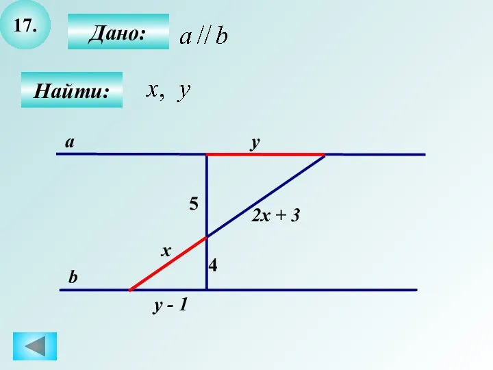 17. Дано: Найти: 4 5 a b x 2x + 3 y y - 1