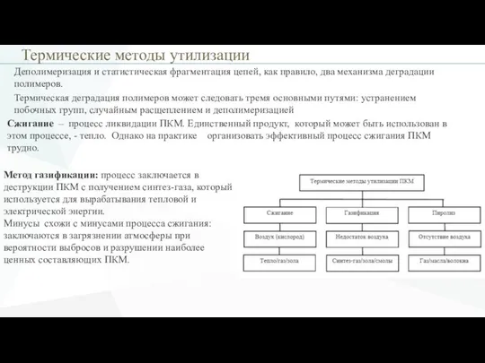 Термические методы утилизации Деполимеризация и статистическая фрагментация цепей, как правило, два