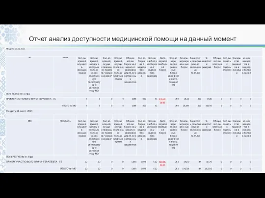 Отчет анализ доступности медицинской помощи на данный момент