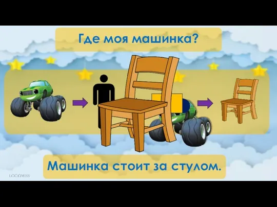 Где моя машинка? Машинка стоит за стулом.