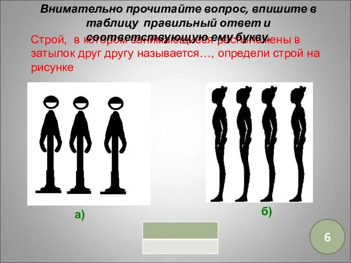 Строй, в котором занимающиеся расположены в затылок друг другу называется…, определи