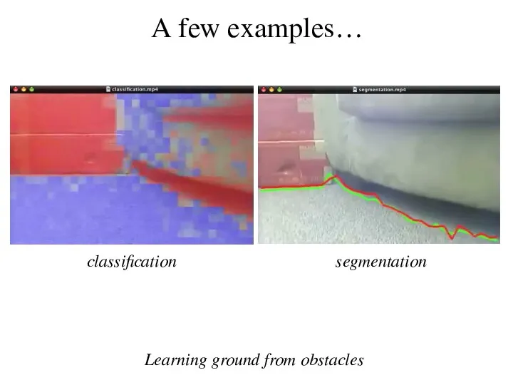 A few examples… Learning ground from obstacles classification segmentation