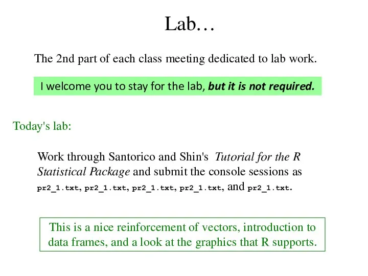 Lab… The 2nd part of each class meeting dedicated to lab