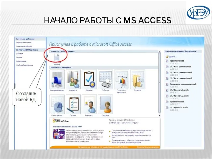 НАЧАЛО РАБОТЫ С MS ACCESS