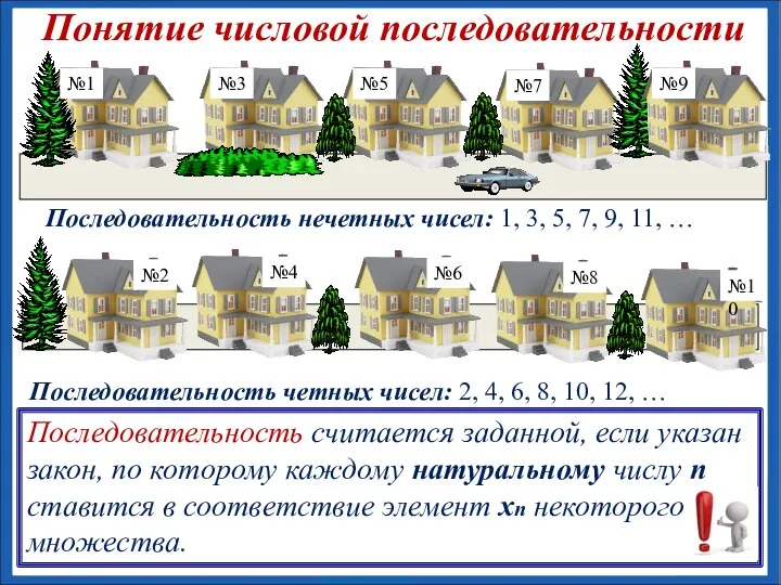 Последовательность нечетных чисел: 1, 3, 5, 7, 9, 11, … Последовательность