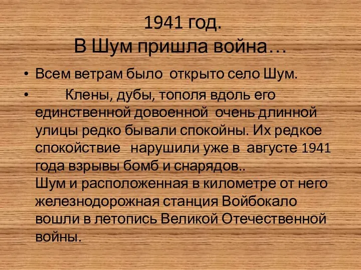 1941 год. В Шум пришла война… Всем ветрам было открыто село