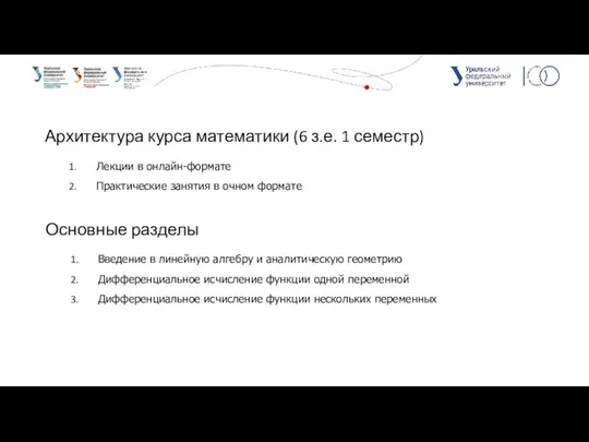 Архитектура курса математики (6 з.е. 1 семестр) Лекции в онлайн-формате Практические