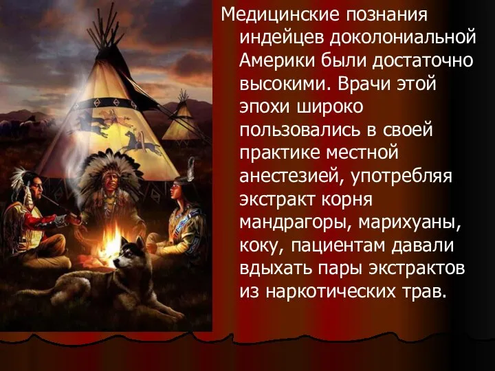 Медицинские познания индейцев доколониальной Америки были достаточно высокими. Врачи этой эпохи