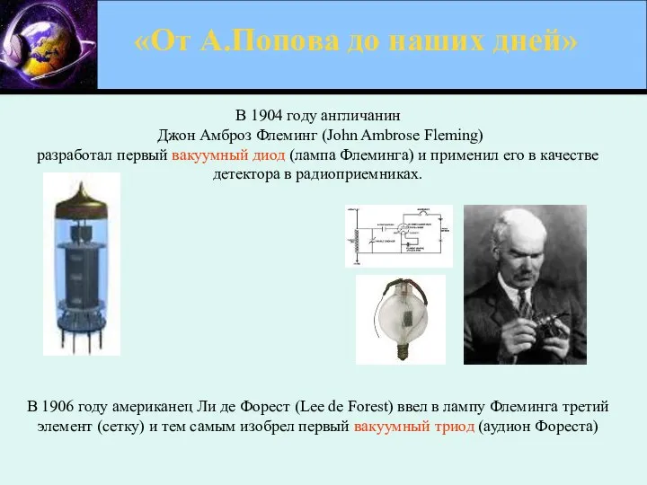 В 1904 году англичанин Джон Амброз Флеминг (John Ambrose Fleming) разработал