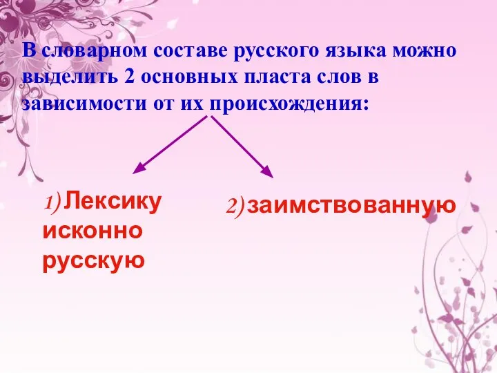 В словарном составе русского языка можно выделить 2 основных пласта слов