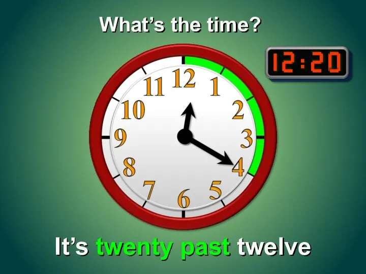 It’s twenty past twelve What’s the time?