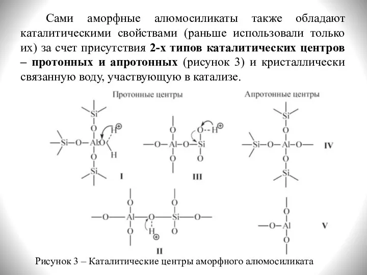 Сами аморфные алюмосиликаты также обладают каталитическими свойствами (раньше использовали только их)