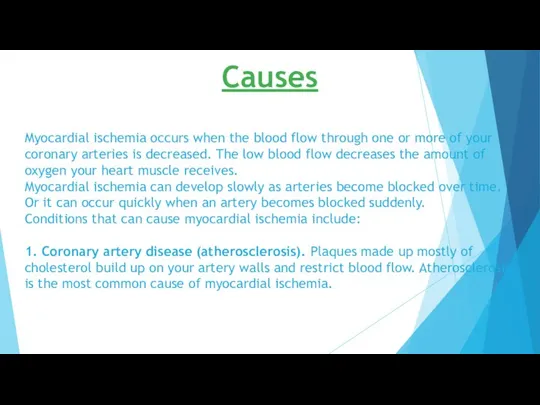 Myocardial ischemia occurs when the blood flow through one or more