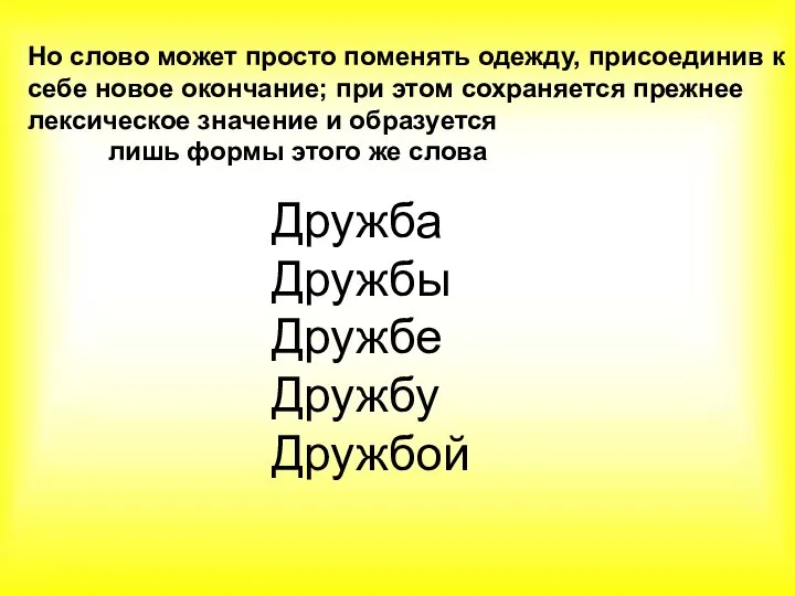 Но слово может просто поменять одежду, присоединив к себе новое окончание;