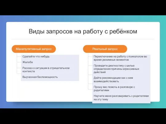 Виды запросов на работу с ребёнком