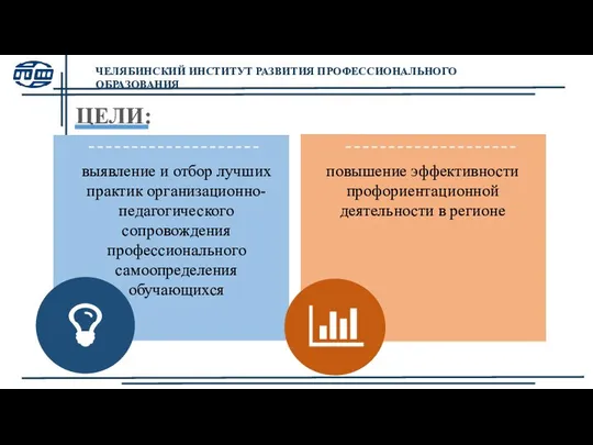 ЧЕЛЯБИНСКИЙ ИНСТИТУТ РАЗВИТИЯ ПРОФЕССИОНАЛЬНОГО ОБРАЗОВАНИЯ ЦЕЛИ: выявление и отбор лучших практик