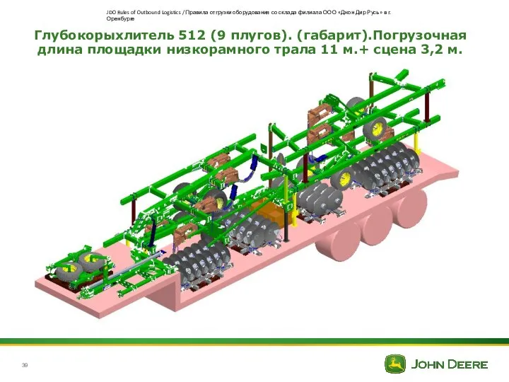 Глубокорыхлитель 512 (9 плугов). (габарит).Погрузочная длина площадки низкорамного трала 11 м.+