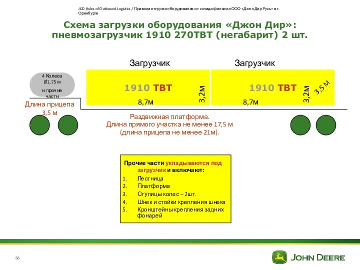 Схема загрузки оборудования «Джон Дир»: пневмозагрузчик 1910 270ТВТ (негабарит) 2 шт.