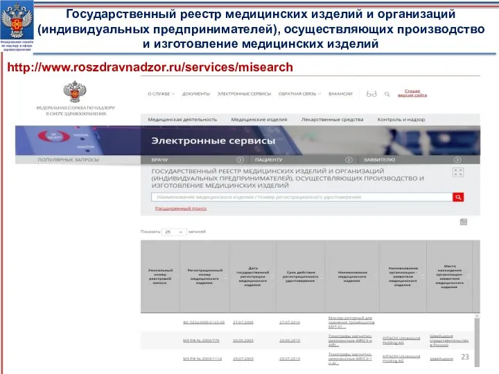 http://www.roszdravnadzor.ru/services/misearch Государственный реестр медицинских изделий и организаций (индивидуальных предпринимателей), осуществляющих производство и изготовление медицинских изделий