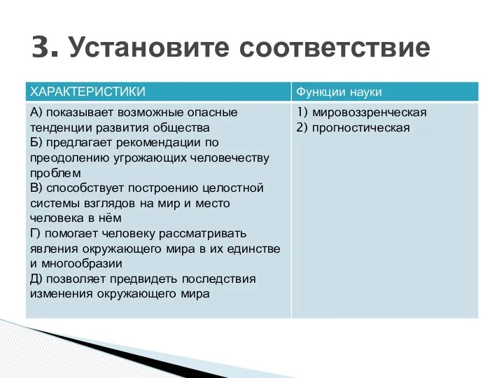 3. Установите соответствие