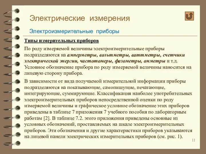 Электрические измерения Электроизмерительные приборы Типы измерительных приборов По роду измеряемой величины