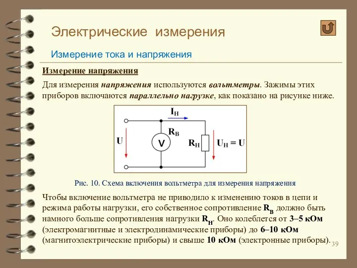 Электрические измерения Измерение тока и напряжения Измерение напряжения Для измерения напряжения