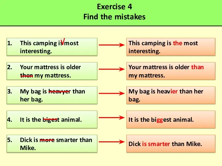 Exercise 4 Find the mistakes This camping is most interesting. This