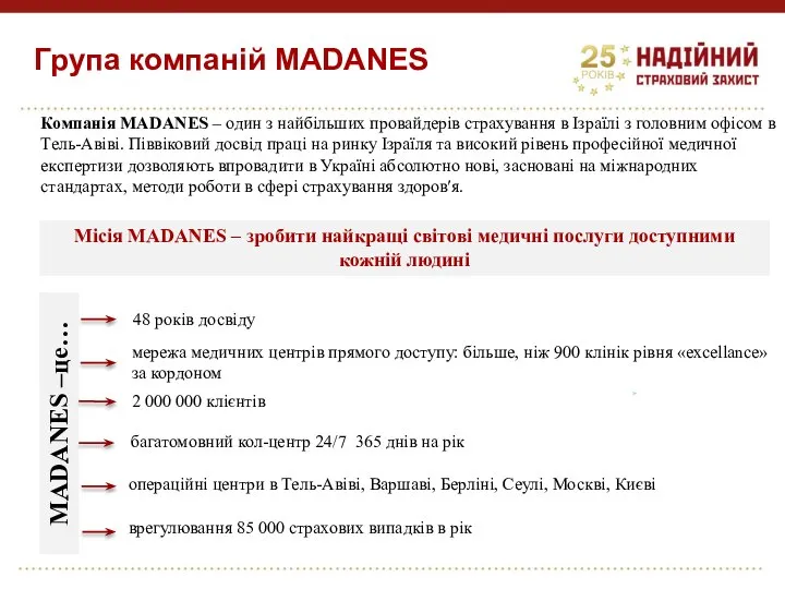 Група компаній МADANES Компанія MADANES – один з найбільших провайдерів страхування