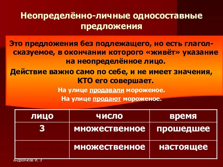 Неопределённо-личные односоставные предложения Это предложения без подлежащего, но есть глагол-сказуемое, в