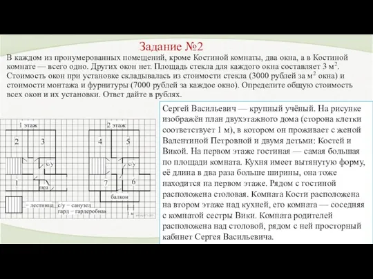 Задание №2 В каждом из пронумерованных помещений, кроме Костиной комнаты, два