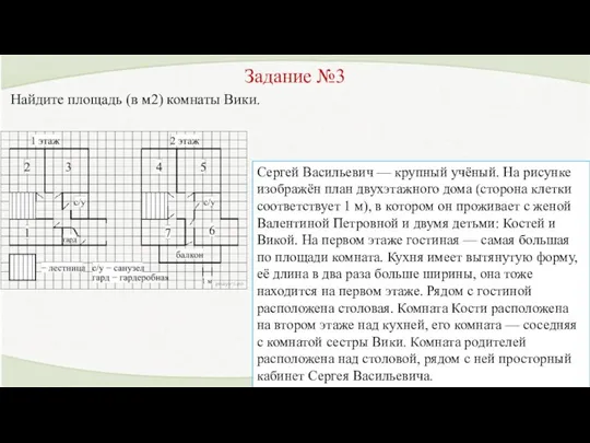 Задание №3 Найдите площадь (в м2) комнаты Вики. Сергей Васильевич —