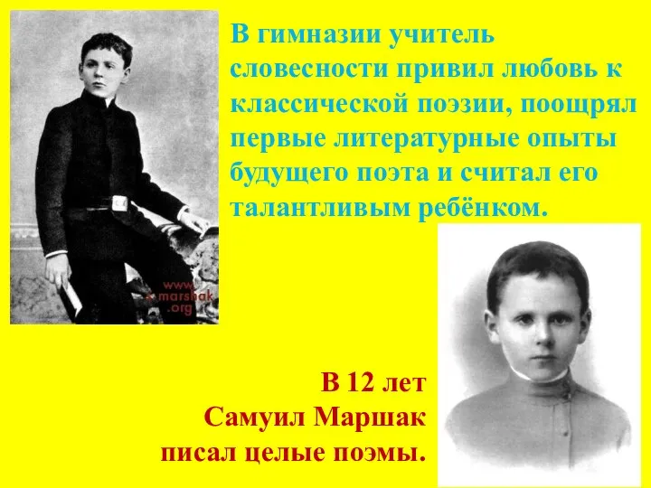 В гимназии учитель словесности привил любовь к классической поэзии, поощрял первые