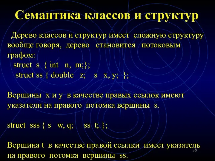 Семантика классов и структур Дерево классов и структур имеет сложную структуру