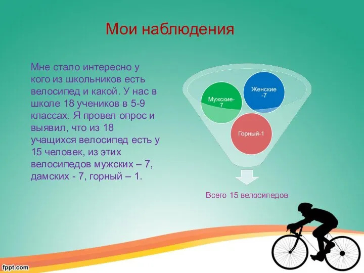 Мои наблюдения Мне стало интересно у кого из школьников есть велосипед