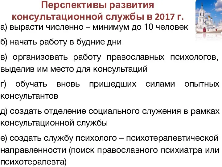 Перспективы развития консультационной службы в 2017 г. а) вырасти численно –