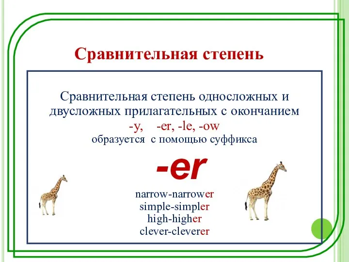 Сравнительная степень односложных и двусложных прилагательных с окончанием -y, -er, -le,