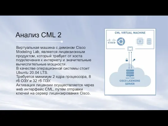 Анализ CML 2 Виртуальная машина с демоном Cisco Modeling Lab, является