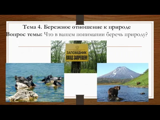 Тема 4. Бережное отношение к природе Вопрос темы: Что в вашем понимании беречь природу?