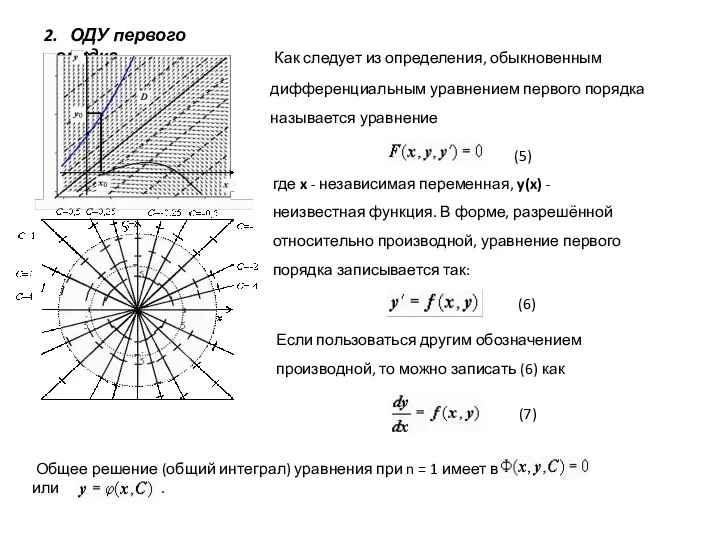 2. ОДУ первого порядка. Как следует из определения, обыкновенным дифференциальным уравнением