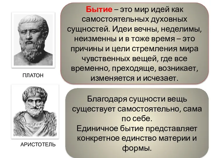 Бытие – это мир идей как самостоятельных духовных сущностей. Идеи вечны,