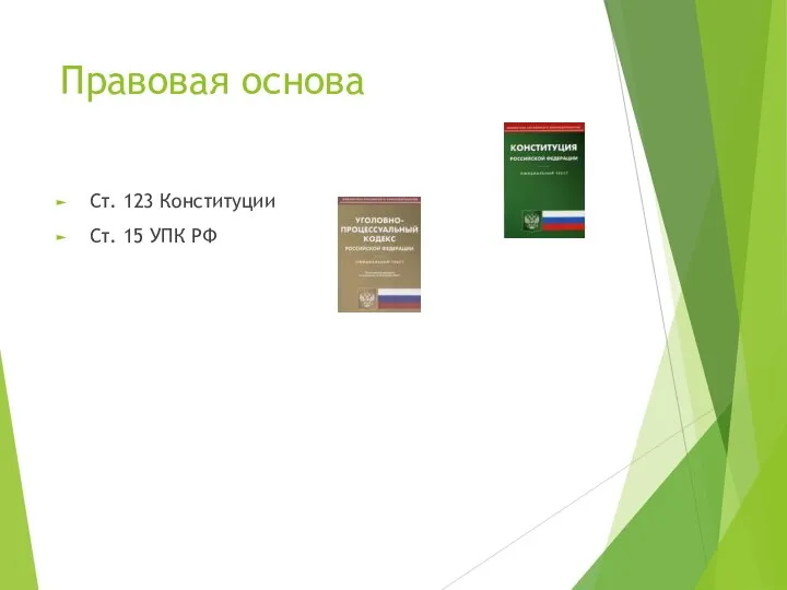 Правовая основа Ст. 123 Конституции Ст. 15 УПК РФ