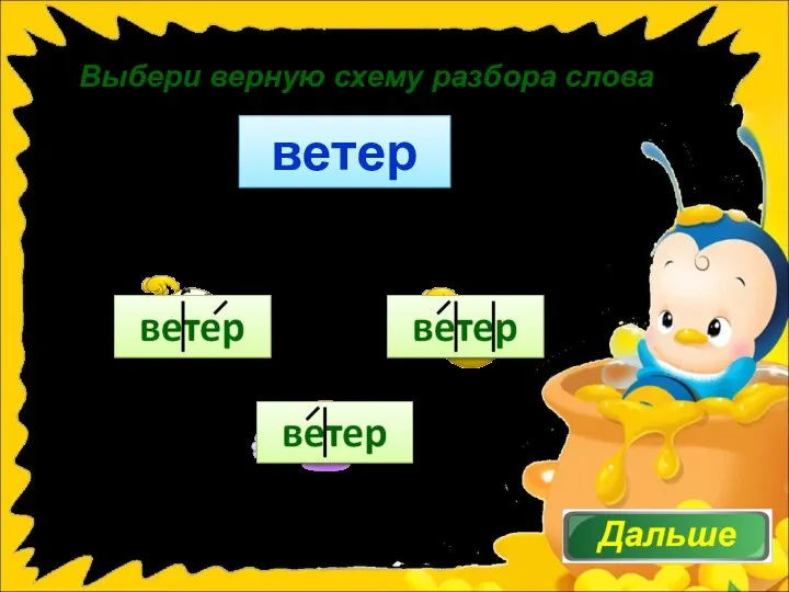 Выбери верную схему разбора слова ветер